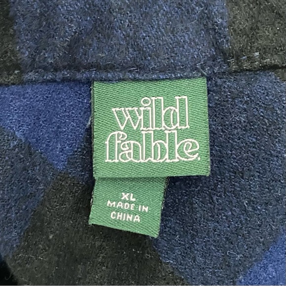 WILD FABLE Navy Buffalo Check Plaid Flannel Cropped Button Down Shirt Size XL - Picture 11 of 14